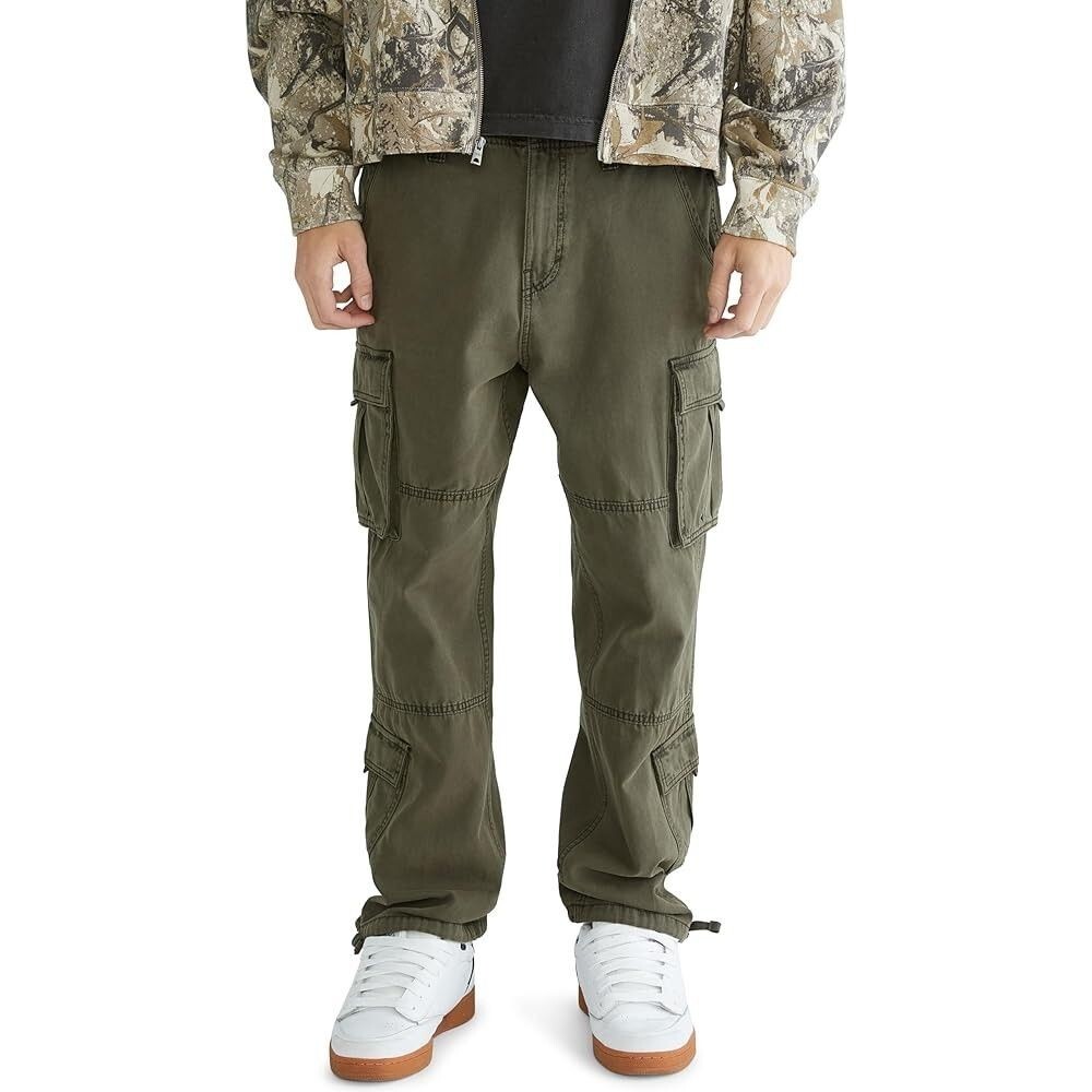Aero Pants Mens Size XL Green Baggy Cargo Non Stretch Canvas Casual Pockets NEW